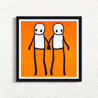 STIK, Holding Hands (Orange), 2020 with black frame prints for sale from Smolensky Gallery