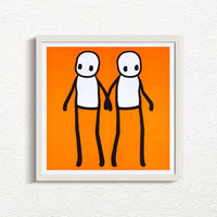 STIK, Holding Hands (Orange), 2020 with white frame, prints for sale from Smolensky Gallery