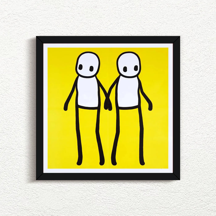 STIK, Holding Hands (Yellow), 2020 with black frame, prints for sale from Smolensky Gallery