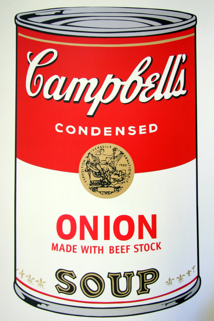 Pop art screenprint by Sunday B Morning (Andy Warhol) Sunday B. Morning (Andy Warhol), Campbells Onion Soup – collectible contemporary artwork for sale from Smolensky Gallery
