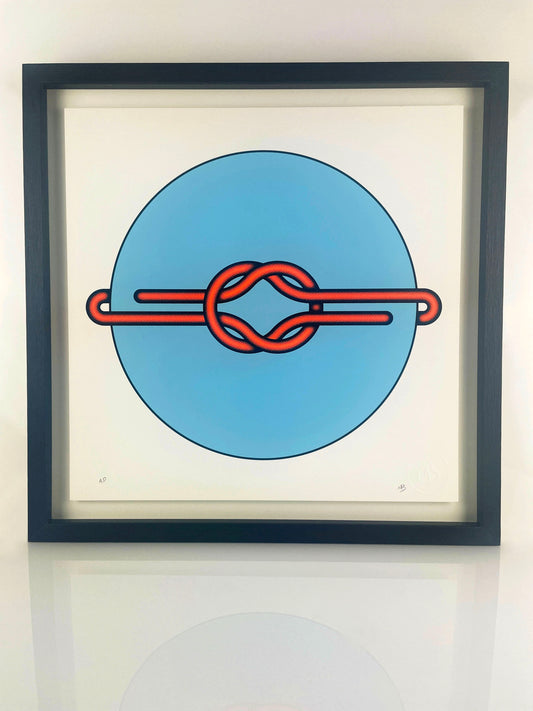 Explore the captivating artistry of Mark Beattie's Love Knot (Blue in Orange). This limited edition 3-color screenprint on Somerset satin white 410gsm paper measures 40 x 40cm and is part of an exclusive edition of 10. Immerse your space in the dynamic interplay of colors and forms, where artistic precision meets limited edition exclusivity