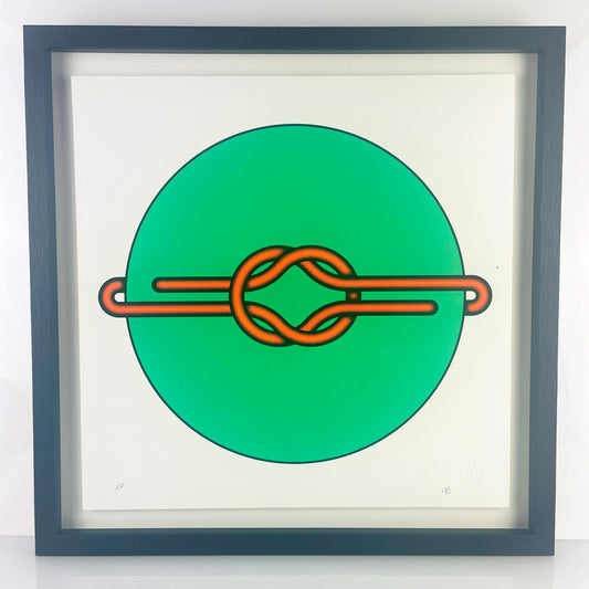 Elevate your art collection with Mark Beattie's Love Knot (Orange in Green), a limited edition 3-color screenprint on Somerset satin white 410gsm paper. With dimensions of 40 x 40cm, this exclusive artwork is part of a limited edition of 10, showcasing Beattie's mastery of color and form. Immerse your space in the enchanting allure of Love Knot, where artistic precision and limited edition exclusivity converge