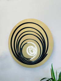 Add a touch of brilliance to your space with Mark Beattie's White Neon in Black Spiral, a unique sculpture featuring white neon and painted copper on gold mirror acrylic. This one-of-a-kind masterpiece, with a diameter of 120cm, creates a captivating interplay of light, texture, and contemporary design. Illuminate your surroundings with the artistic brilliance of White Neon in Black Spiral, a unique addition to any collection.