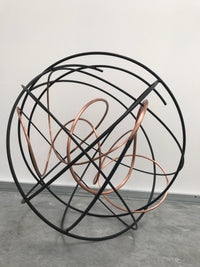 ransform your outdoor space with Mark Beattie's unique sculpture, Orbital XV. Crafted from polished copper and painted steel, this one-of-a-kind masterpiece stands at 90 x 90 x 90cm. The dynamic blend of materials and artistic flair make it a captivating addition to any outdoor setting. Elevate your exterior design with the industrial elegance of Orbital XV, where craftsmanship meets durability in perfect harmony