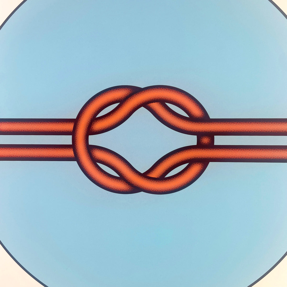 Explore the captivating artistry of Mark Beattie's Love Knot (Blue in Orange). This limited edition 3-color screenprint on Somerset satin white 410gsm paper measures 40 x 40cm and is part of an exclusive edition of 10. Immerse your space in the dynamic interplay of colors and forms, where artistic precision meets limited edition exclusivity