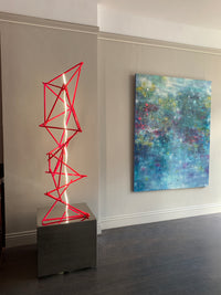 Painted copper & LED rope light on mirror polished stainless steel plinth