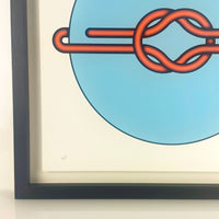 Explore the captivating artistry of Mark Beattie's Love Knot (Blue in Orange). This limited edition 3-color screenprint on Somerset satin white 410gsm paper measures 40 x 40cm and is part of an exclusive edition of 10. Immerse your space in the dynamic interplay of colors and forms, where artistic precision meets limited edition exclusivity