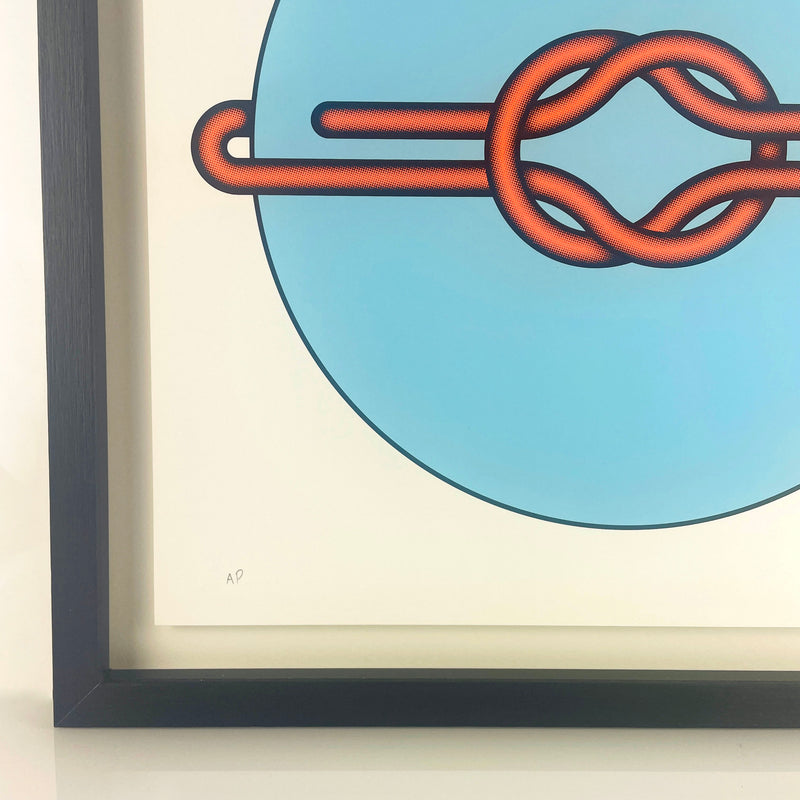 Explore the captivating artistry of Mark Beattie's Love Knot (Blue in Orange). This limited edition 3-color screenprint on Somerset satin white 410gsm paper measures 40 x 40cm and is part of an exclusive edition of 10. Immerse your space in the dynamic interplay of colors and forms, where artistic precision meets limited edition exclusivity