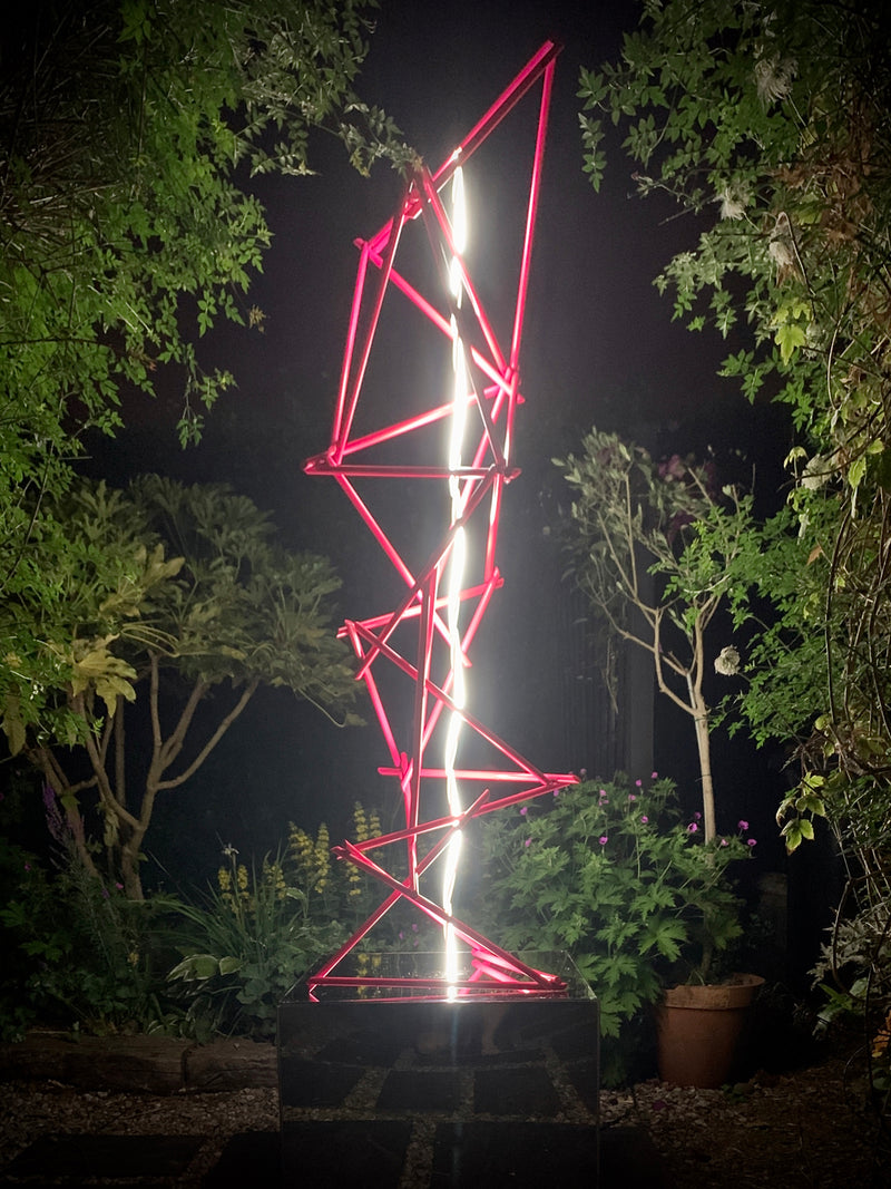 Painted copper & LED rope light on mirror polished stainless steel plinth