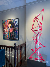 Painted copper & LED rope light on mirror polished stainless steel plinth