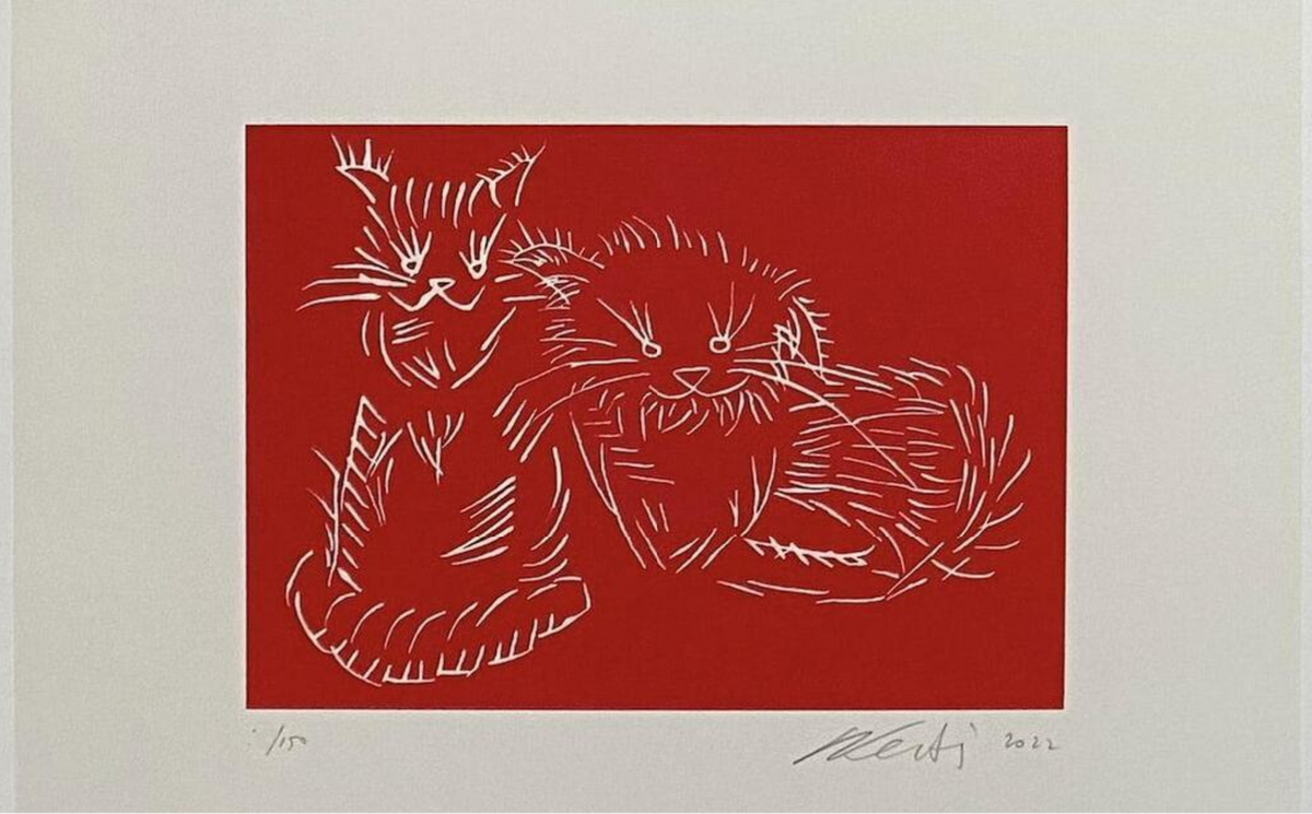 Ai Weiwei, Cats (Red), 2022, Contemporary signed print for sale from Smolensky gallery 