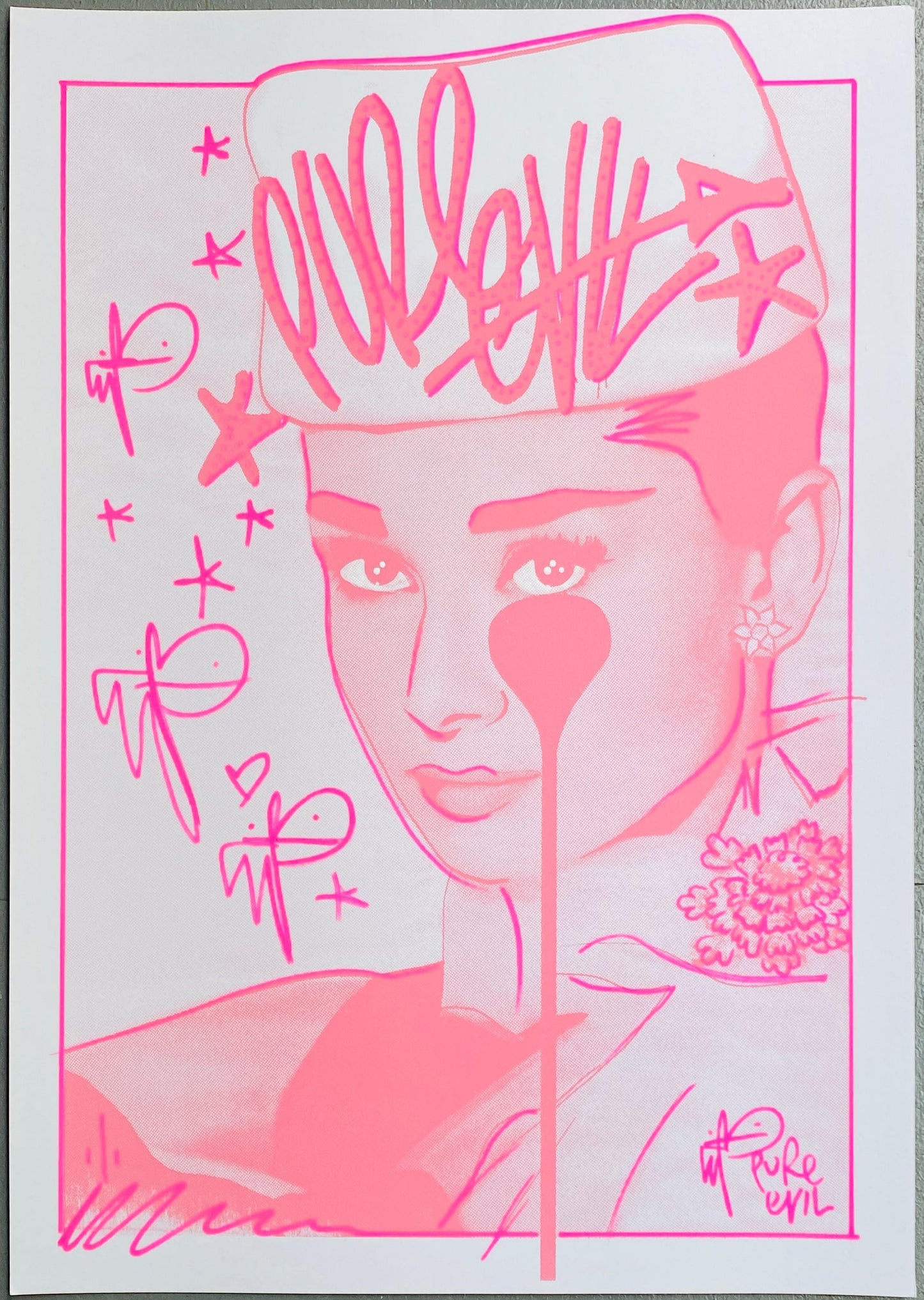 Audrey Hat Print - Flowerecent Pink (Handfinished) - Smolensky Gallery