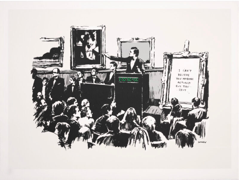 Banksy, Morons (White) (Unsigned), 2007, limited edition Street art for sale from Smolensky Gallery 