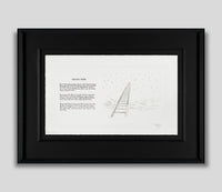 A framed art print featuring a black and white illustration of a ladder leading upwards, accompanied by a poem titled 'CREATE YOUR OWN'. The print is mounted with a wide white mat inside a thick black frame, set against a neutral light gray background.