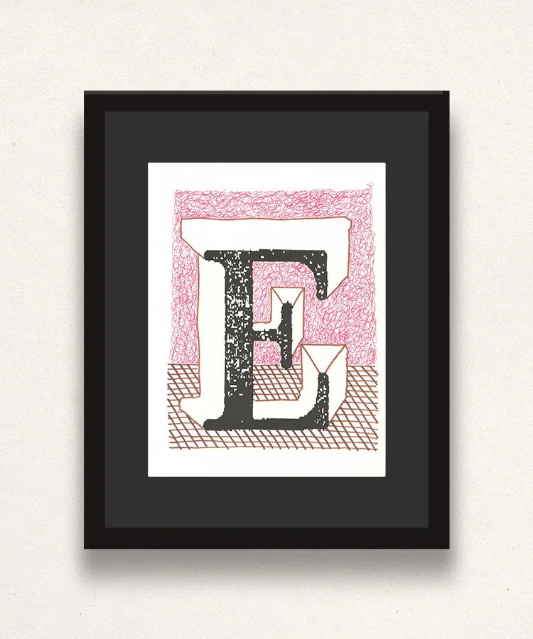 David Hockney, 'E' from 'Hockney's Alphabet', 1991Limited edition David Hockney lithograph from the Hockney’s Alphabet series, featuring pop-art inspired letter illustration, iconic in contemporary art. Available framed or unframed for collectors at Smolensky Gallery