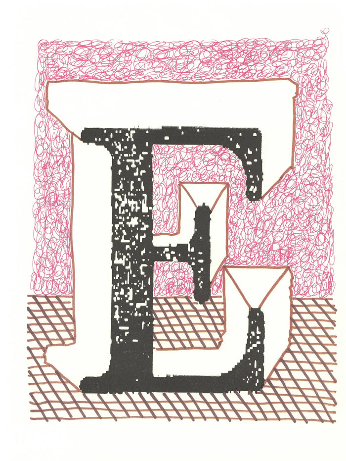 David Hockney, 'E' from 'Hockney's Alphabet', 1991Limited edition David Hockney lithograph from the Hockney’s Alphabet series, featuring pop-art inspired letter illustration, iconic in contemporary art. Available framed or unframed for collectors at Smolensky Gallery