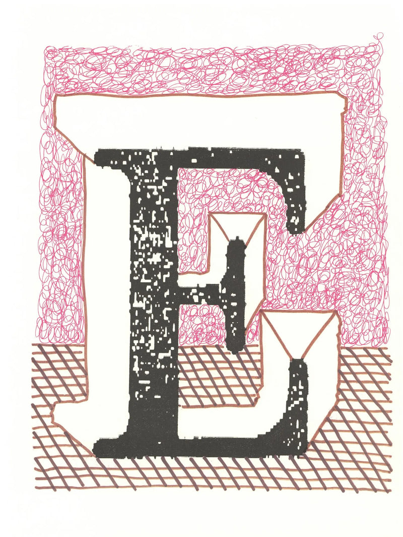 David Hockney, 'E' from 'Hockney's Alphabet', 1991Limited edition David Hockney lithograph from the Hockney’s Alphabet series, featuring pop-art inspired letter illustration, iconic in contemporary art. Available framed or unframed for collectors at Smolensky Gallery