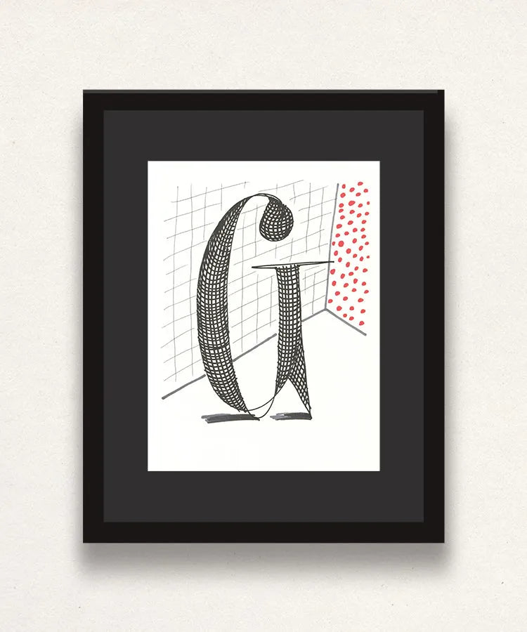 David Hockney, 'G' from 'Hockney's Alphabet', 1991Limited edition David Hockney lithograph from the Hockney’s Alphabet series, featuring pop-art inspired letter illustration, iconic in contemporary art. Available framed or unframed for collectors at Smolensky Gallery