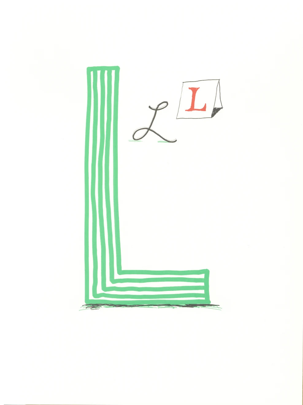 David Hockney, 'L' from 'Hockney's Alphabet', 1991Limited edition David Hockney lithograph from the Hockney’s Alphabet series, featuring pop-art inspired letter illustration, iconic in contemporary art. Available framed or unframed for collectors at Smolensky Gallery