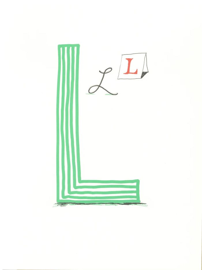 David Hockney, 'L' from 'Hockney's Alphabet', 1991Limited edition David Hockney lithograph from the Hockney’s Alphabet series, featuring pop-art inspired letter illustration, iconic in contemporary art. Available framed or unframed for collectors at Smolensky Gallery