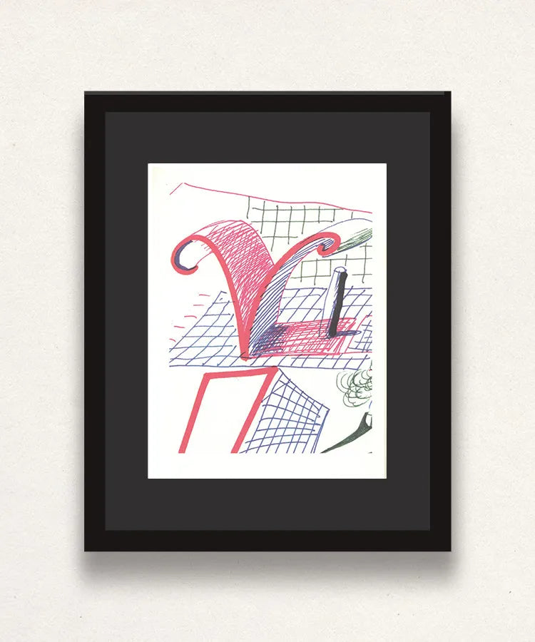 David Hockney, 'V' from 'Hockney's Alphabet', 1991Limited edition David Hockney lithograph from the Hockney’s Alphabet series, featuring pop-art inspired letter illustration, iconic in contemporary art. Available framed or unframed for collectors at Smolensky Gallery