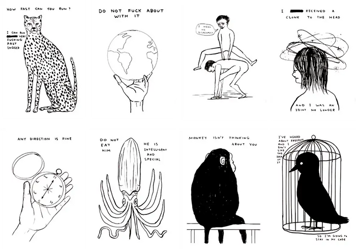 David Shrigley, Animals & Existentialism and Human Behaviour (set of 8), 2022 art for sale from Smolensky Gallery