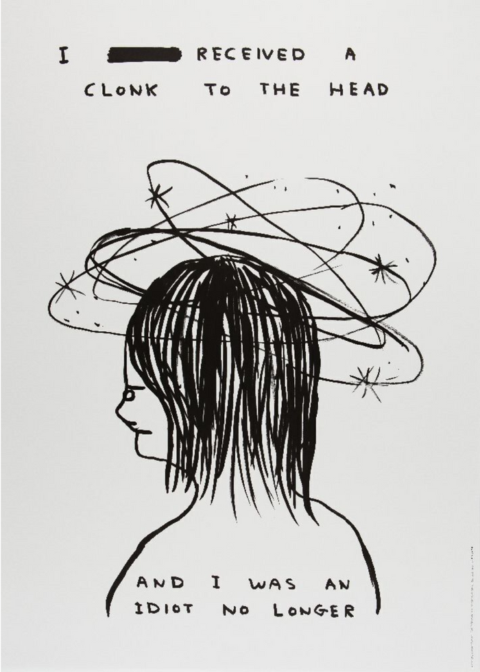 David Shrigley, I Received a Clonk To The Head, 2022, limited edition print for sale from smolensky gallery