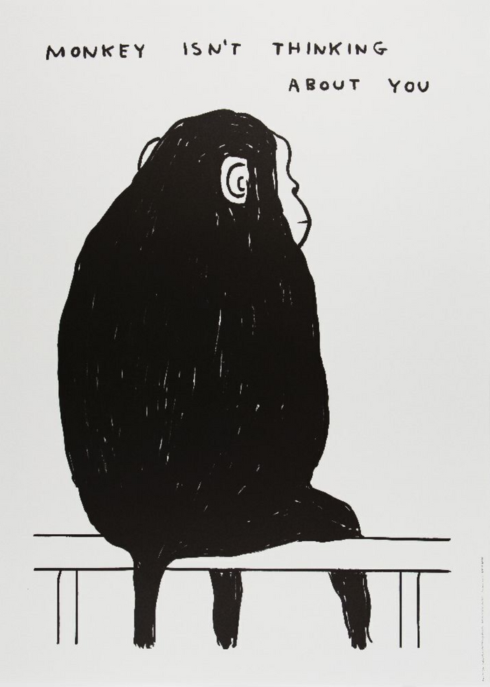 David Shrigley, Monkey Isn't Thinking About You, 2022, limited edition print for sale from smolensky gallery