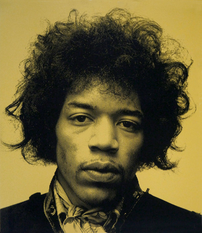 David Studwell, Jimi Hendrix-Gold Limited edition fine art print by David Studwell, blending pop art style with celebrity culture and bold graphic design. Available for sale at Smolensky Gallery