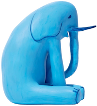 photo of sculpture depicting a blue cartoonish elephant. Buy David Shrigley, David Shrigley Prints, David Shrigley art, David Shrigley poster, david shrigley art prints