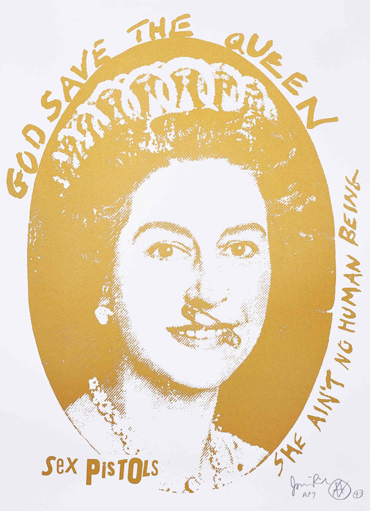 Jamie Reid, God Save The Queen, Gold on White