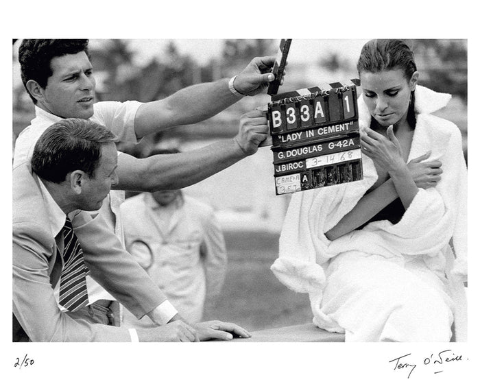 Terry O'Neill, Frank Sinatra & Raquel Welch for The Lady in Cement, 1968 Limited edition fine art photograph by Terry O'Neill, featuring iconic portrait photography of celebrities and cultural figures. Available for sale at Smolensky Gallery