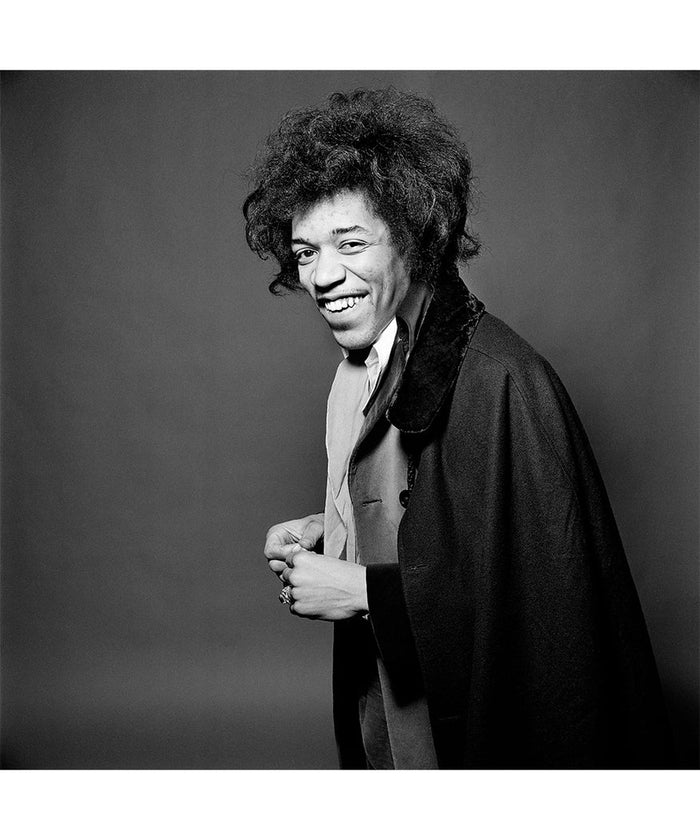 Gered Mankowitz, Jimi Hendrix smiling in a cape, 1967