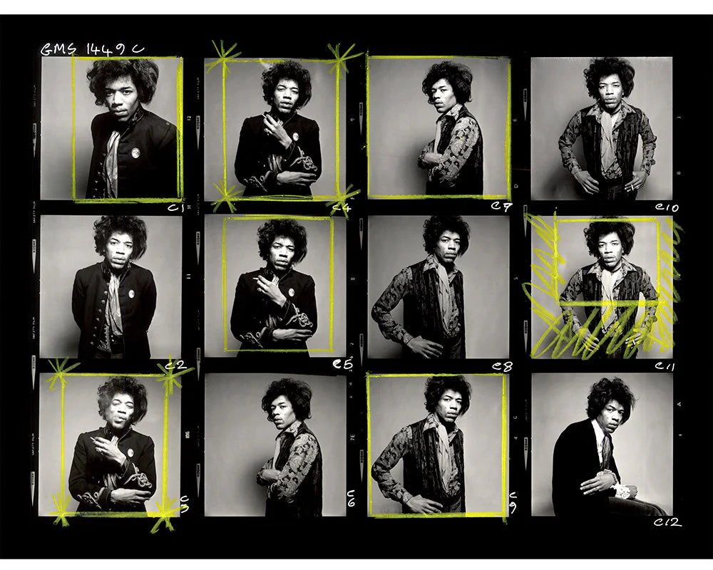 Gered Mankowitz, Jimi Hendrix annotated contact sheet, 1967