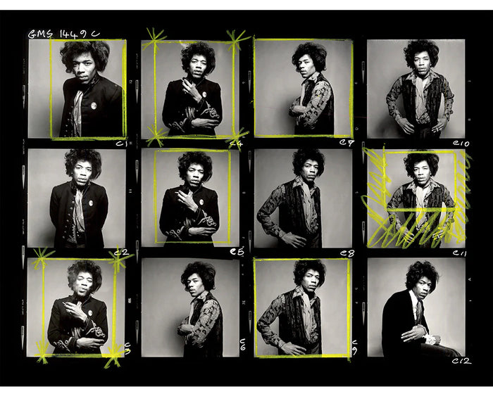 Gered Mankowitz, Jimi Hendrix annotated contact sheet, 1967