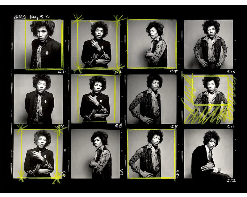 Gered Mankowitz, Jimi Hendrix annotated contact sheet, 1967
