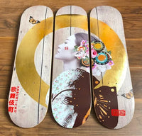 (The Trunk of Funk)Gareth Tristan Evans, Patience New Rose Skateboard Trio limited edition art for sale from Smolensky Gallery