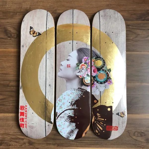 (The Trunk of Funk)Gareth Tristan Evans, Patience New Rose Skateboard Trio limited edition art for sale from Smolensky Gallery