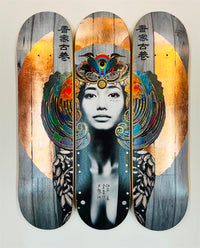 (The Trunk of Funk)Gareth Tristan Evans, Sphinx Parralax Skate Deck Trio limited edition art for sale from Smolensky Gallery