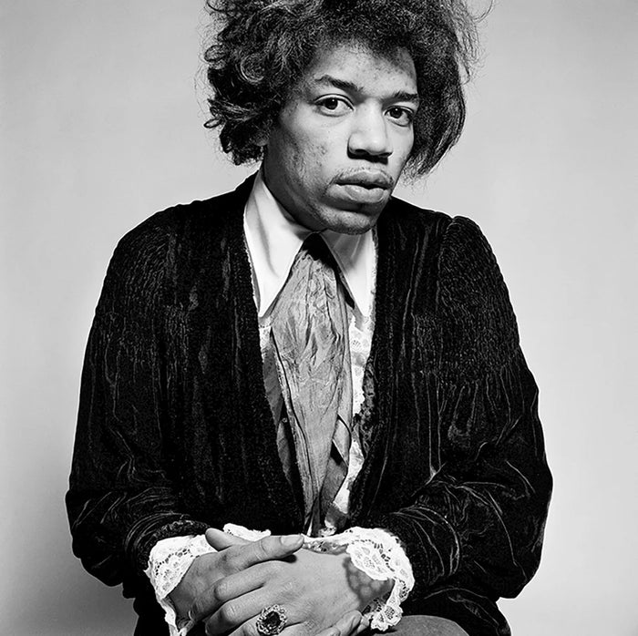 Gered Mankowitz, Jimi Hendrix looking directly at the camera, 1967 Limited edition fine art photograph by Gered Mankowitz, capturing iconic portraits of legendary musicians and cultural icons. Available at Smolensky Gallery