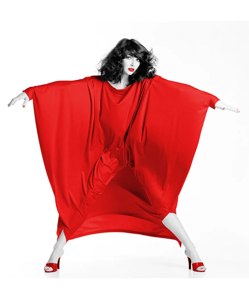 Gered Mankowitz, Kate Bush in a red parachute jumpsuit, 1978 Limited edition fine art photograph by Gered Mankowitz, capturing iconic portraits of legendary musicians and cultural icons. Available at Smolensky Gallery