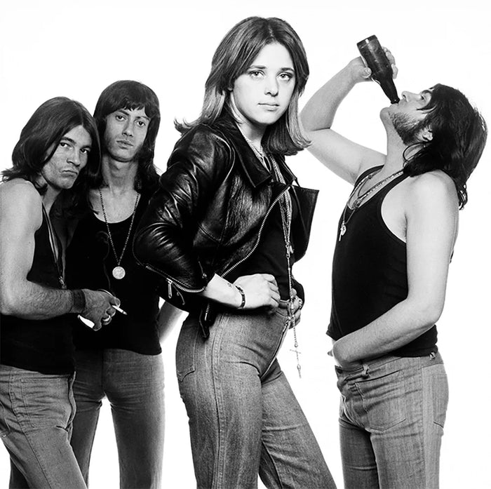 Gered Mankowitz, Suzi Quatro photographed in London for the front cover of their first album, 1973 Limited edition fine art photograph by Gered Mankowitz, capturing iconic portraits of legendary musicians and cultural icons. Available at Smolensky Gallery