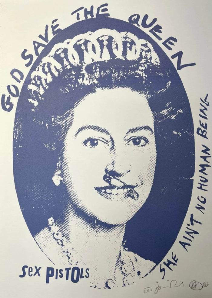 Jamie Reid, God Save The Queen, Blue on White