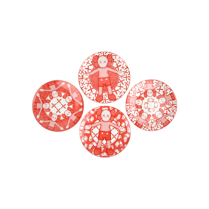 KAWS_SetOf4Plates_Red_2019
