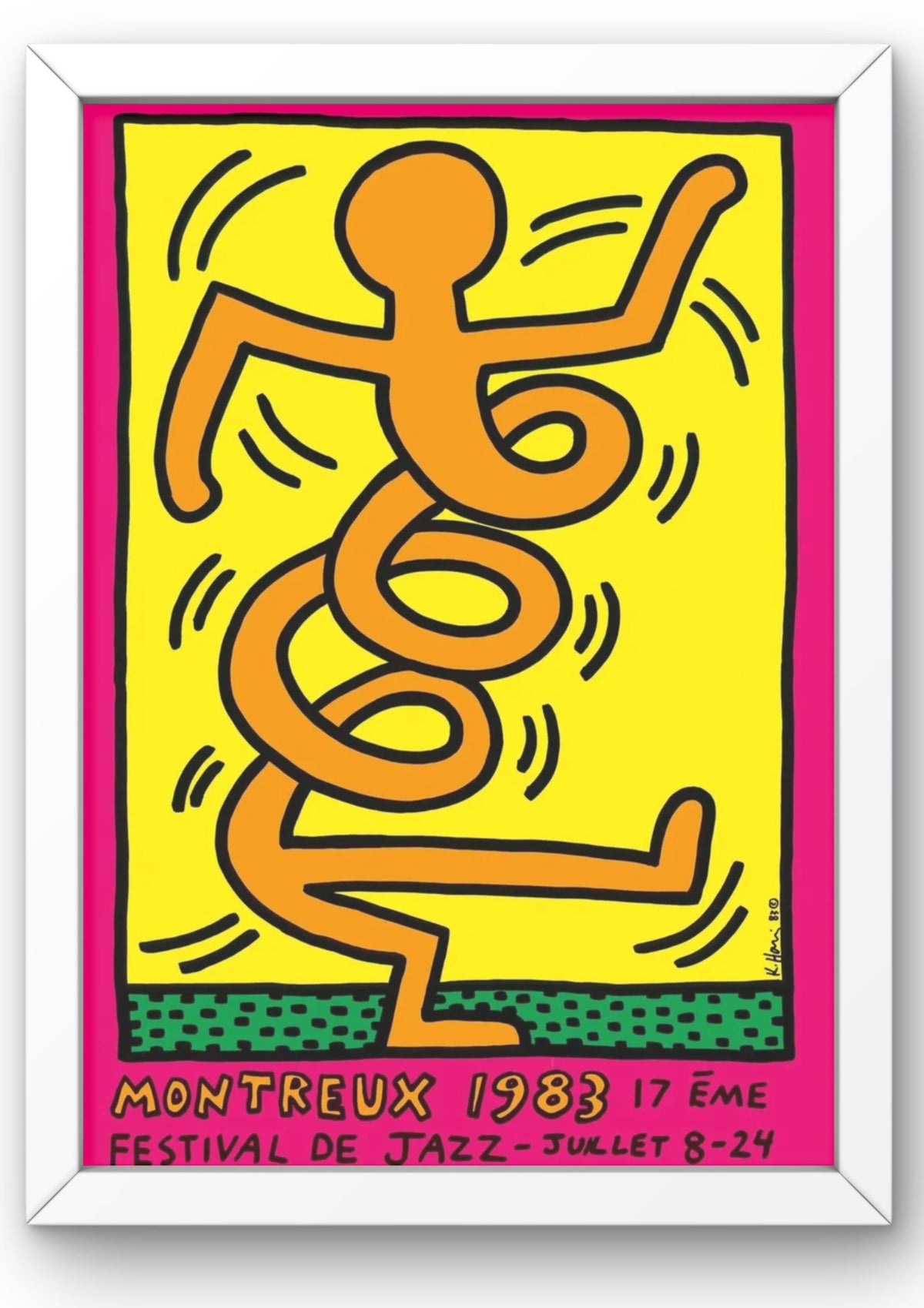Keith_Haring_Montreux_Jazz_Festival_1983_Orange_prints_for_sale with white frame