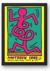 Keith Haring, Montreux Jazz Festival 1983 (Pink) print for sale with black frame
