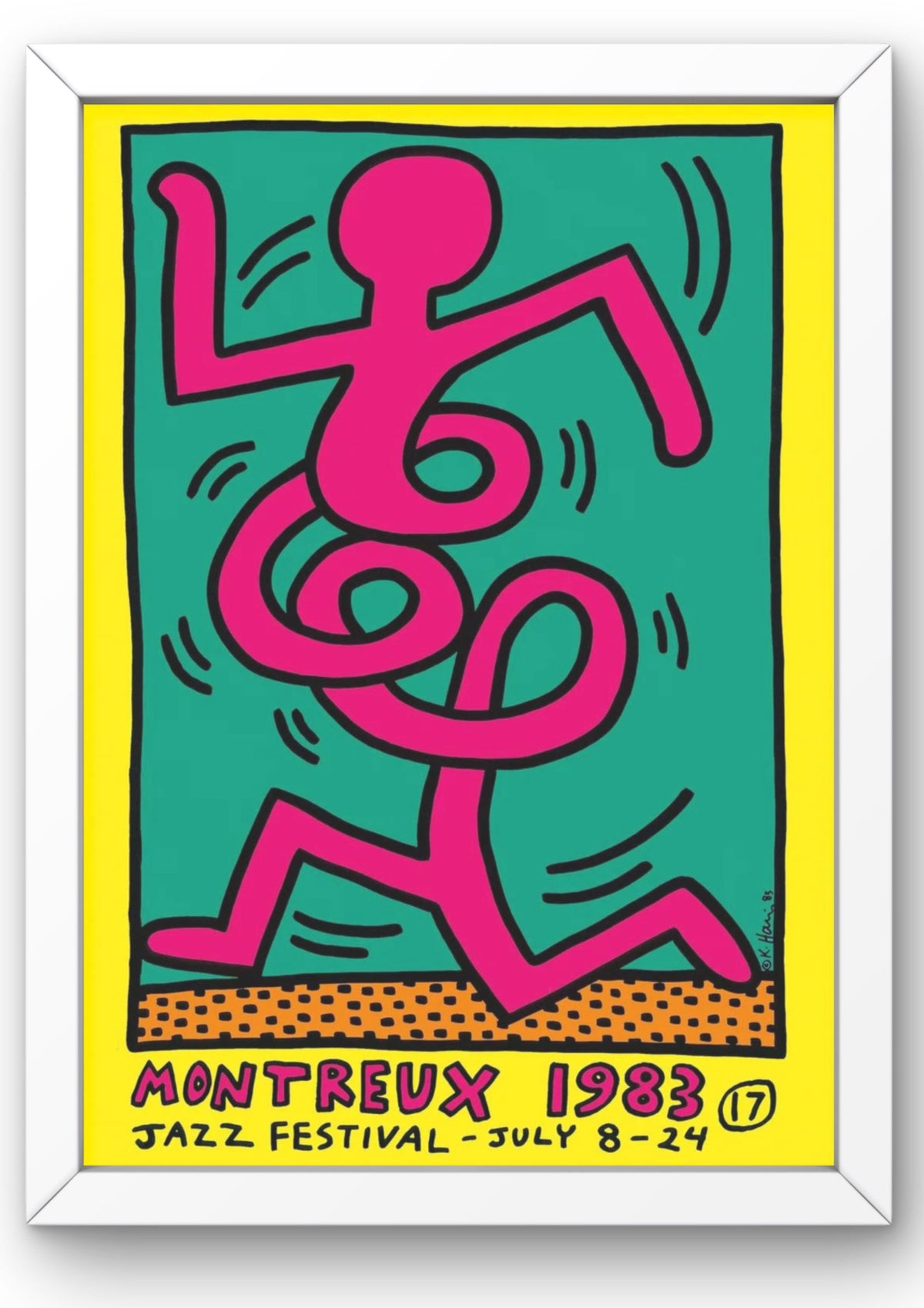 Keith Haring, Montreux Jazz Festival 1983 (Pink) print for sale with white frame