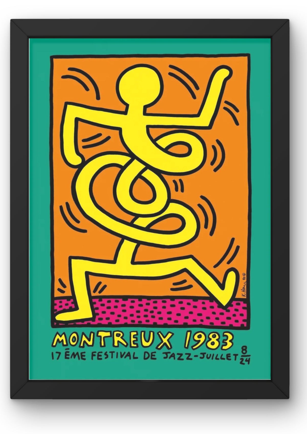 Keith Haring, Montreux Jazz Festival, 1983 (Yellow)-art for sale from smolensky gallery with black frame