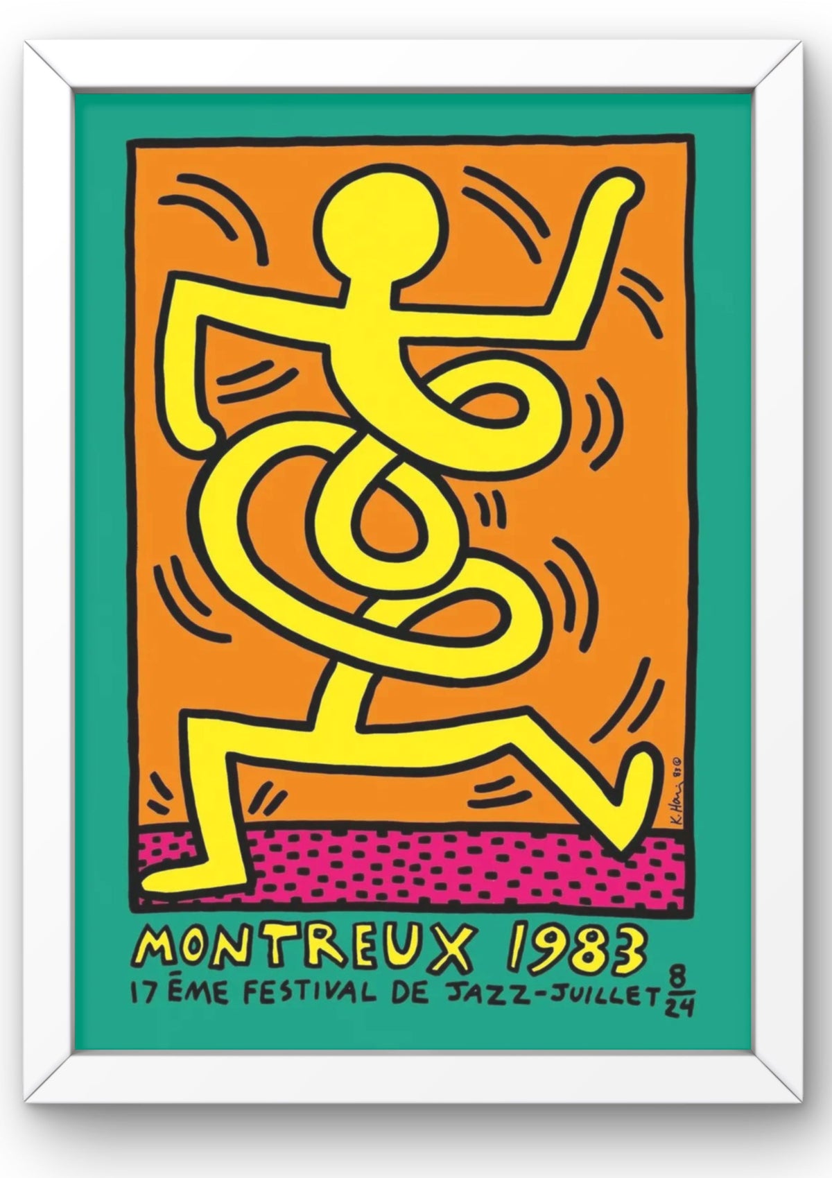 Keith Haring, Montreux Jazz Festival, 1983 (Yellow)-art for sale from smolensky gallery with white frame