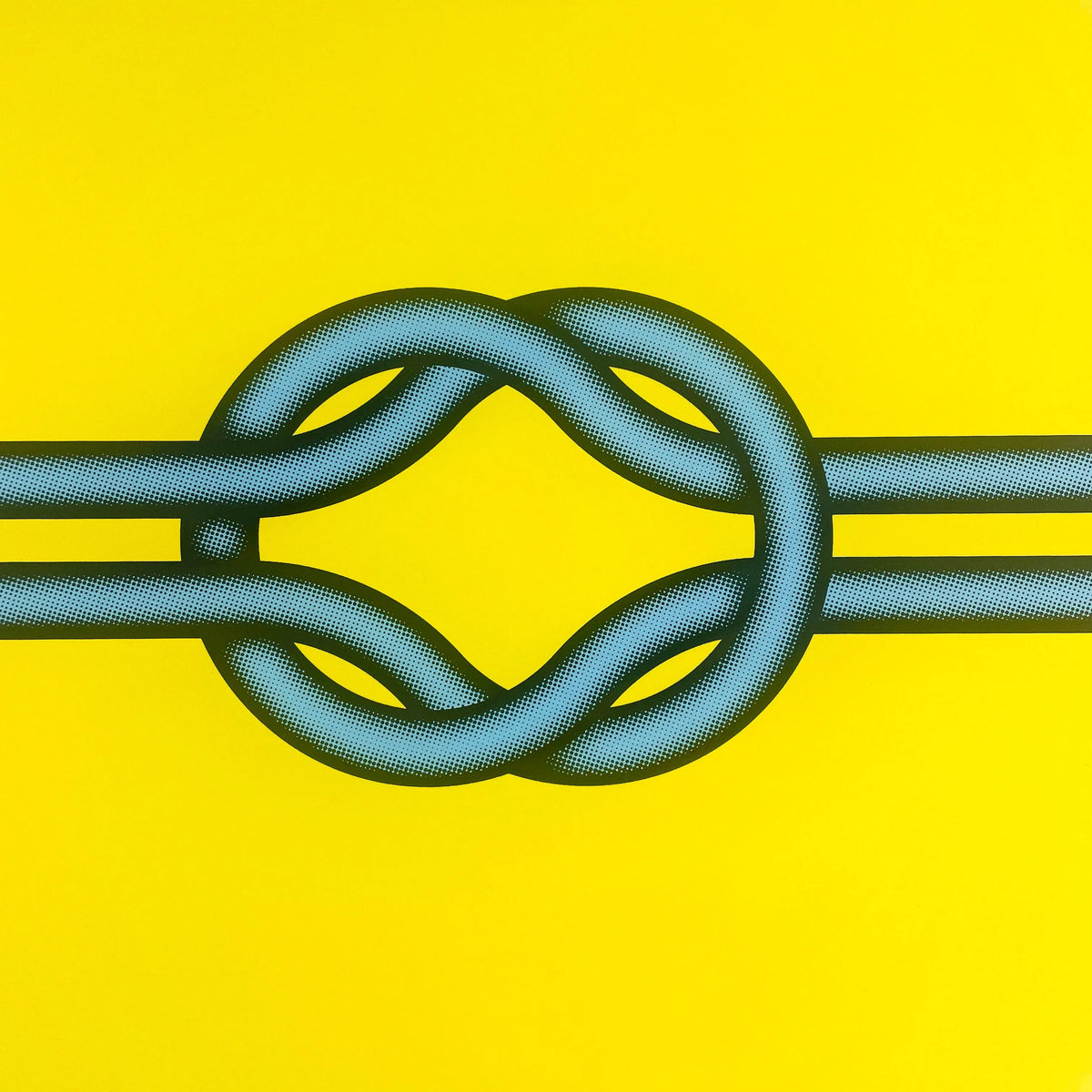 Immerse your space in the vibrant charm of Mark Beattie's Love Knot (Blue in Yellow). This limited edition 3-color screenprint on Somerset satin white 410gsm paper, measuring 40 x 40cm, is part of an exclusive edition of 10. Explore the dynamic interplay of colors and forms, where artistic precision meets limited edition exclusivity